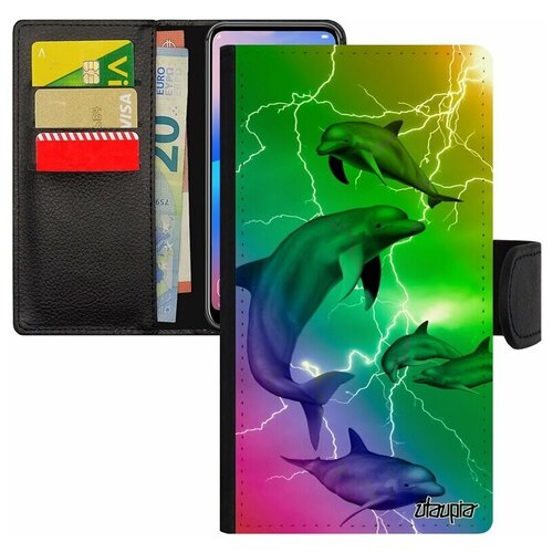 фото Чехол книжка на телефон mi 8 lite, "дельфины" нарвал белуха utaupia