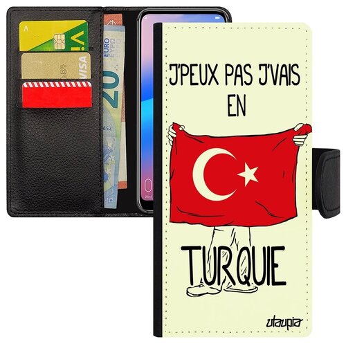 фото Противоударный чехол-книжка для // galaxy a12 // "еду в турцию" флаг рисунок, utaupia, белый
