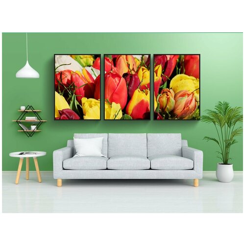 фото Набор модулных постеров для интерьера "букет цветов, букет тюльпанов, цветок" 60x90 см. в тубусе, без рамки lotsprints
