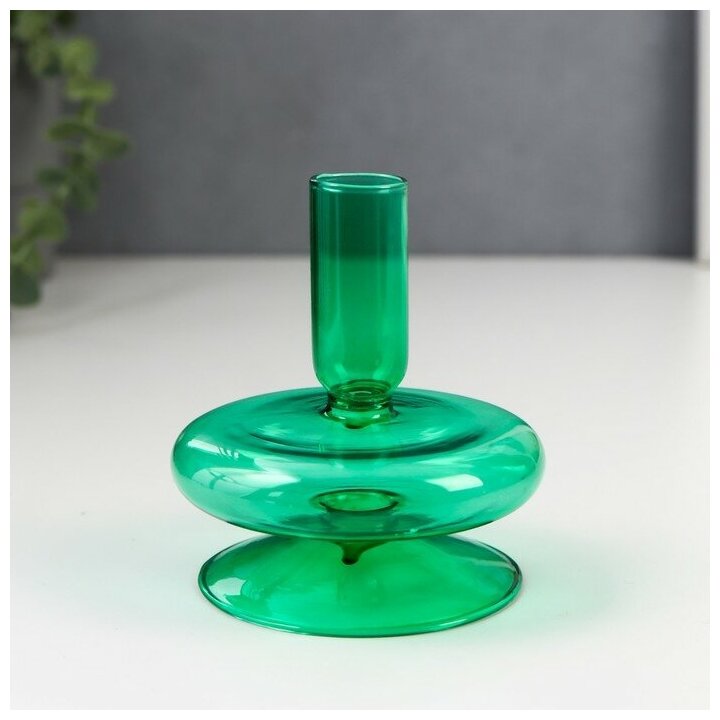 Gianni Rodari Подсвечник стекло на 1 свечу "Эсон" прозрачный зелёный d=1 см 11 см - фотография № 1