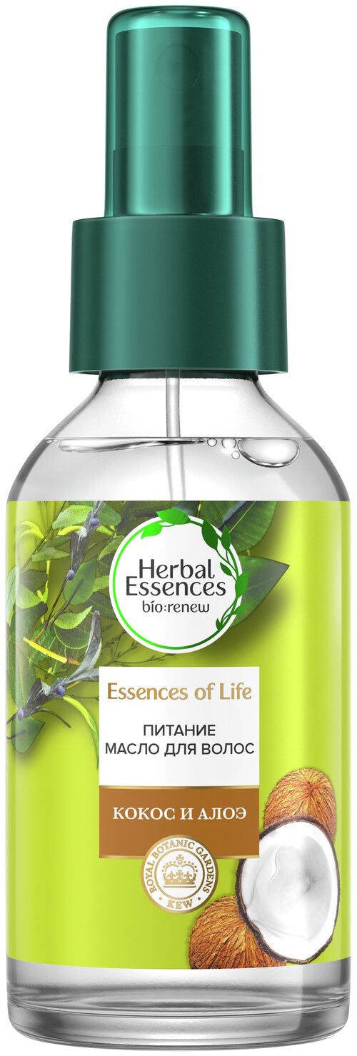 Herbal Essences масло для волос 8 в 1 Кокос и Алоэ для питания и увлажнения волос, 100 г, 100 мл, бутылка