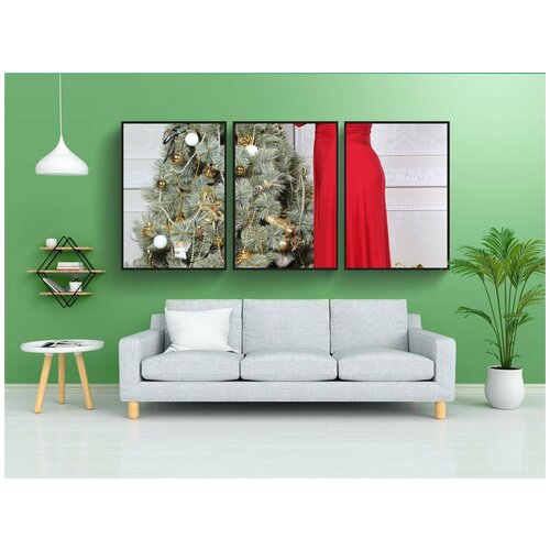 фото Набор модулных постеров для интерьера "новый год, елка, девушка" 60x90 см. в тубусе, без рамки lotsprints