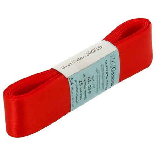 Лента атласная 25 мм ( 1 ) Gamma AL-25P фасовка 5 x 5.4 м N026 красный