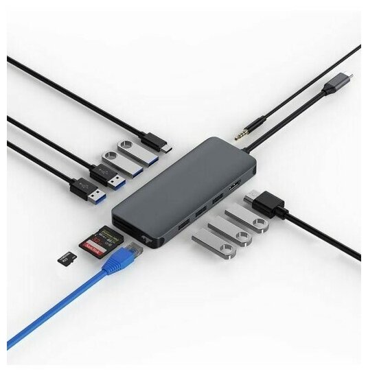 Переходник Хаб WiWU Alpha 12 in 1 USB30x3USB20x3HDMIRJ45SDTF35mm AudioPD
