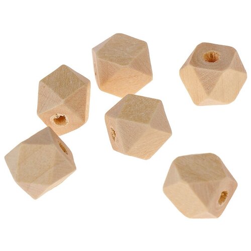 Купить Бусины деревянные многогранники 10х10 мм (набор 6 шт) без покрытия, InHome2.0