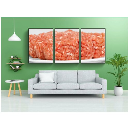 фото Модульный постер "тарелка, говядина, крупный план" 180x90 см. из 3х частей в тубусе, без рамки lotsprints