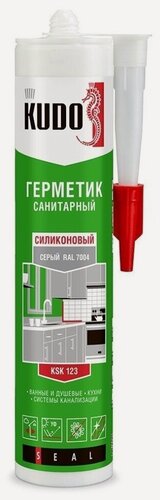 Изображение товара Герметик силиконовый, санитарный, KUDO, KSK-123, 280 мл, серый