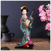 Кукла коллекционная Гейша в цветочном кимоно с музыкальным инструментом 30 см - изображение