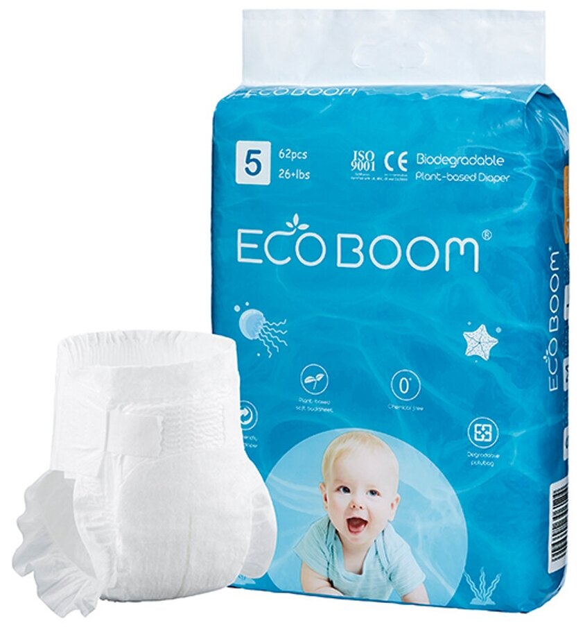 MKEB20011-XL Подгузники органические детские ECO BOOM. размер XL больше 12 кг. 62 штуки в упаковке