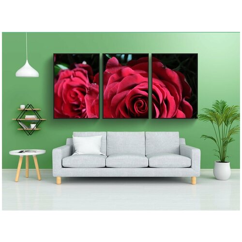 фото Набор модулных постеров для интерьера "красные розы, задний план, красный" 60x90 см. в тубусе, без рамки lotsprints