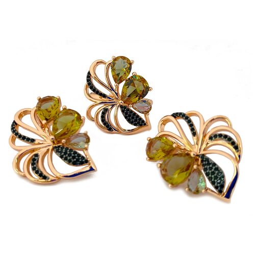 фото Комплект "султан-58", султанит, покрытие под золото, размеры кольца: 17, 18, 19, 20 агат