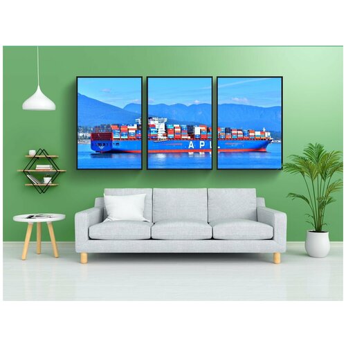 фото Набор модулных постеров для интерьера "грузовые суда, контейнеровозы, порт" 60x90 см. в тубусе, без рамки lotsprints