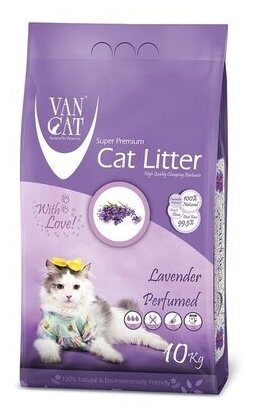 Van Cat Комкующийся наполнитель без пыли с ароматом Лаванды, пакет (Lavender), 10 кг