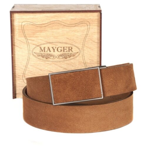 фото Ремень/ремень мужской/натуральная замша/mayger/а-рн-5503-1/темно-синий_серый_хром/110/цельнокроеный/пряжка автомат/подарочная коробка