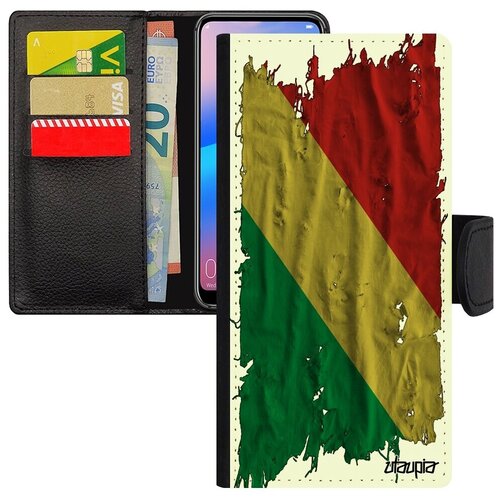 фото Противоударный чехол-книжка для мобильного // galaxy a50 // "флаг конго браззавиль на ткани" дизайн стиль, utaupia, белый