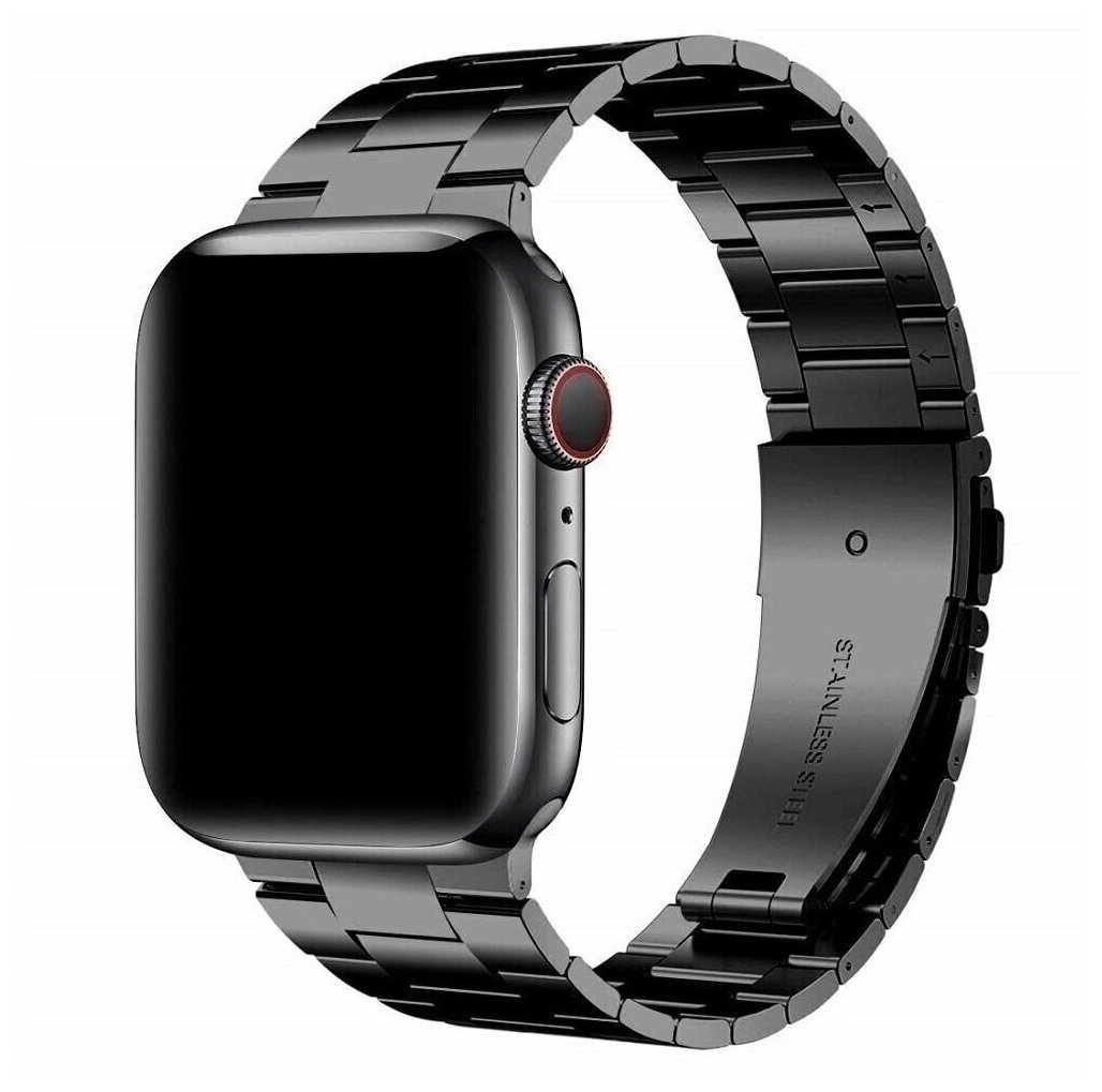 Ремешок металлический для умных смарт часов Apple Watch 42/44 mm series 3 / 4 / 5 / 6 / SE блочный Серебристый