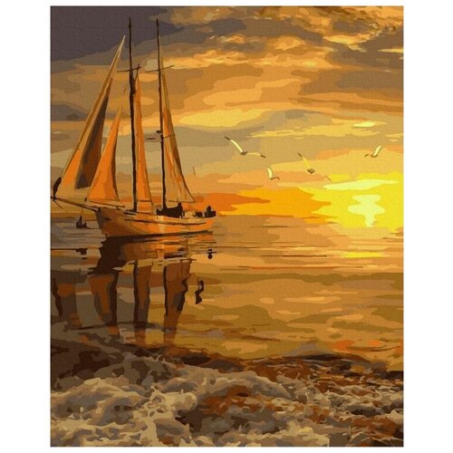 картина по номерам кафе на берегу 40x50 см Картина по номерам Закат на берегу моря, 40x50 см, ВанГогВоМне