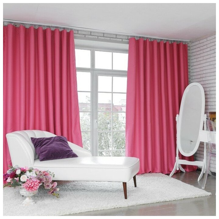 Штора портьерная "Этель" 250×265 см, двусторонний блэкаут, цвет Розовый, пл. 240 г/м2, 100% п/э./В упаковке шт: 1