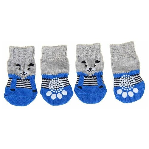 фото Носки для собак нескользящие "мишки", размер s (2,5/3,5 * 6 см), набор 4 шт, синие пижон
