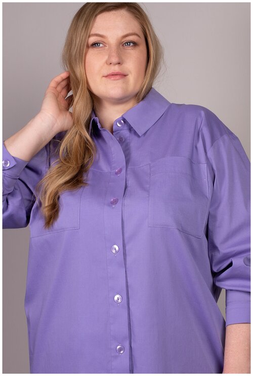 Блуза  Mila Bezgerts, классический стиль, прямой силуэт, длинный рукав, однотонная, размер 106, фиолетовый
