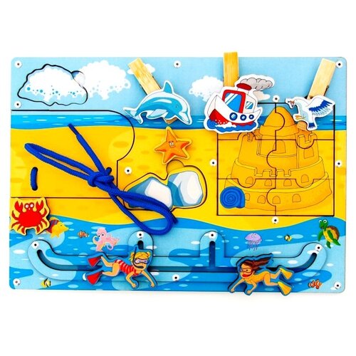 Развивающая игрушка Сибирские игрушки Пляж (125203), голубой/желтый бизиборд 25х25см летний пляж