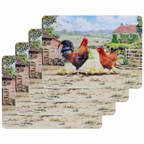 Подставки на пробке Петушки и курочки 4шт 29х22см