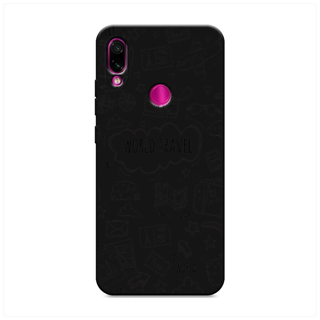 Матовый силиконовый чехол "World travel black" на Xiaomi Redmi Note 7 / Сяоми Редми Нот 7