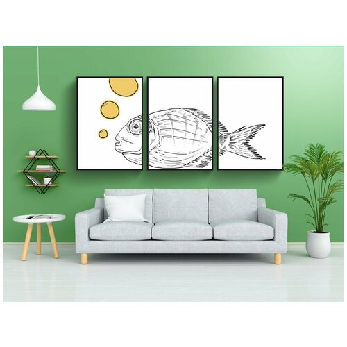 фото Набор модулных постеров для интерьера "рыбы, море, рыбалка" 60x90 см. в тубусе, без рамки lotsprints