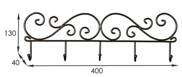 Вешалка настенная ЗМИ Кружева 5, 5 крючков, 40 x 4 x 13 см, медный антик - фотография № 7