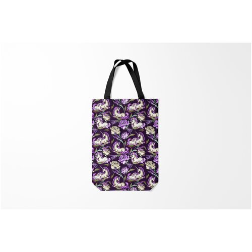 фото Сумка-шоппер / 31х42 см / девушкам / милые создания единороги и цветы темный burnettie