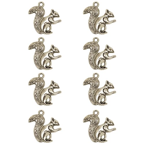 фото Набор подвесок, белка, длина - 21 мм, ширина - 20 мм, толщина - 4 мм, диаметр отверстия - 1, 8 мм, материал: сплав олова с покрытием "старинное серебро", 8 шт. kaboshon
