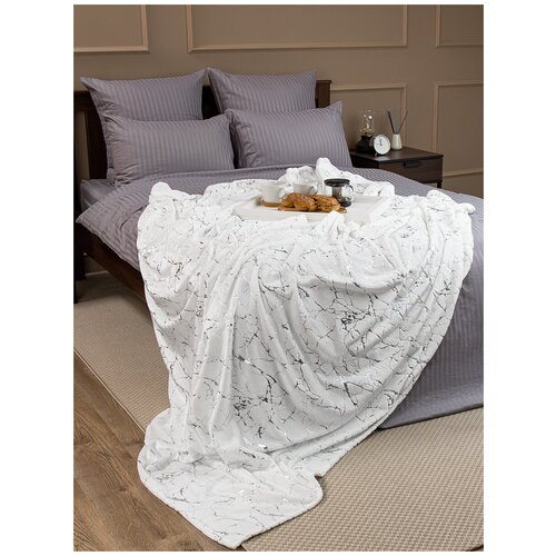 Плед/покрывало на кровать, фланель, 150X200, белоснежный, мрамор