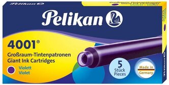 Картридж Pelikan Ink 4001 Giant GTP/5 (PL310664), фиолетовые чернила для ручек перьевых, 5 штук