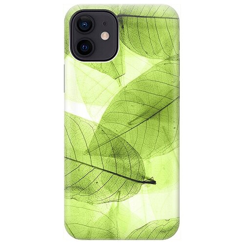 фото Ультратонкий силиконовый чехол-накладка для apple iphone 12 / 12 pro с принтом "зеленые листья" gosso