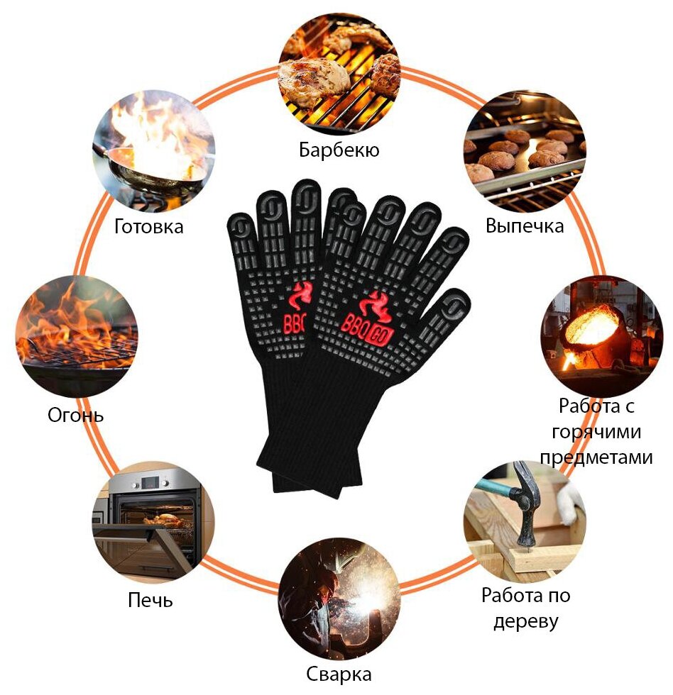 Inkbird BBQ Gloves Термостойкие перчатки, термостойкие прихватки, жаропрочные для гриля, барбекю, мангала и духовки - фотография № 3