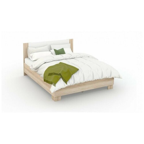 Кровать двуспальная белая 140х200 в спальню Аврора сонома, белый ЛДСП Kronospan Австрия