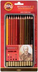 KOH-I-NOOR Акварельные карандаши Mondeluz Brown Line, 12 цветов (3722012011BL)