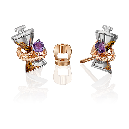 Серьги PLATINA из золота 585 пробы с аметистом, эмалью