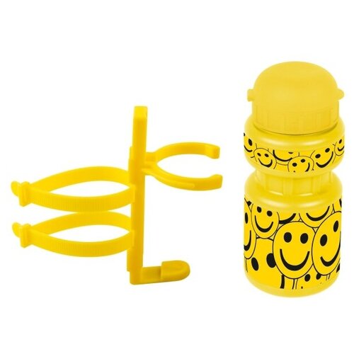 Фляга 5-340214 детская пластик. 0,3л желтая смайл+держ. пластик с универс. крепл. VENTURA KIDS NE