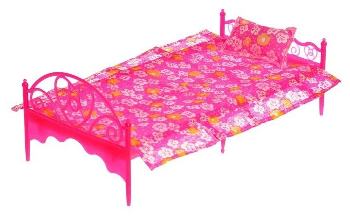 Кроватка для кукол "Уют" с комплектом постельного белья, цвет розовый