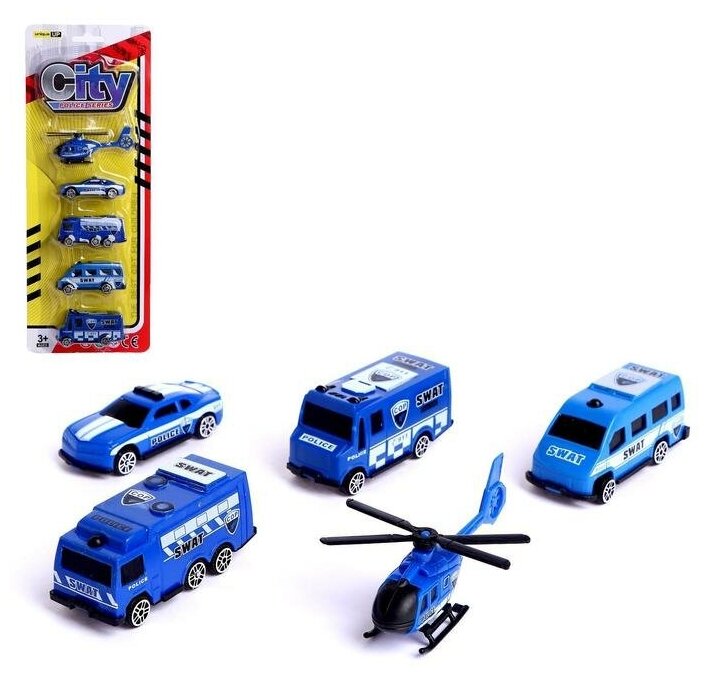 Набор машин "Полиция", 5 штук, для мальчиков, цвет синий