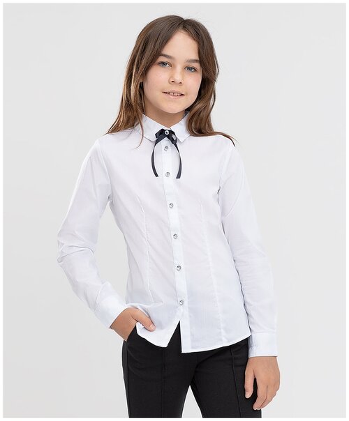 Школьная блуза Button Blue, длинный рукав, размер 134, белый