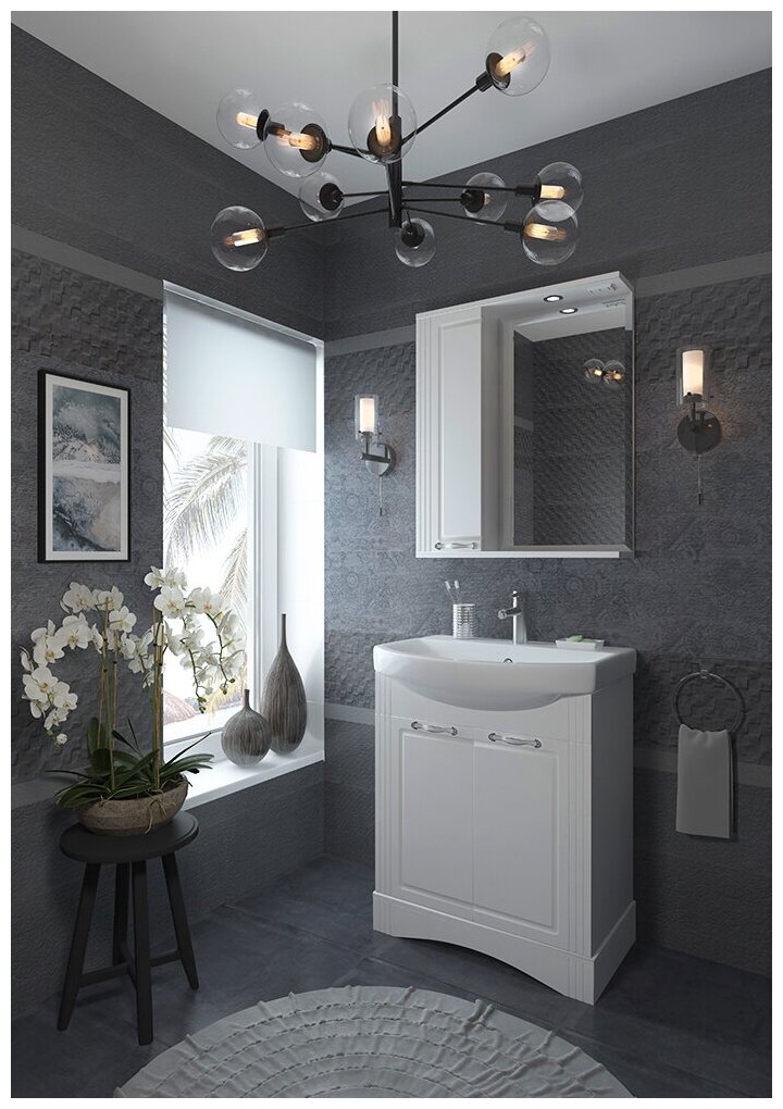 Зеркало с подсветкой в ванную со шкафом EvaGold Madonna 70 белое - фотография № 5