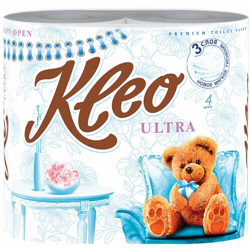 Бумага туалетная бытовая KLEO Ultra, 3-х слойная, спайка (4 шт. х 20 м), C86