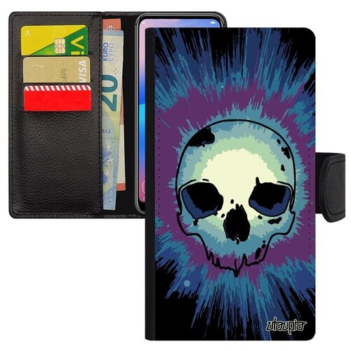 фото Противоударный чехол книжка для телефона // xiaomi mi 8 // "череп" мертвец скелет, utaupia, фиолетовый