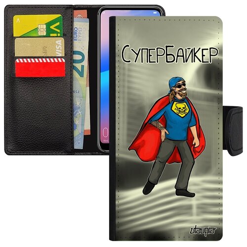 фото Чехол книжка на смартфон // galaxy a12 // "супербайкер" юмор мотард, utaupia, серый