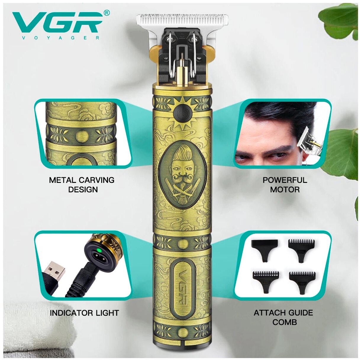 Триммер беспроводной для стрижки волос, бороды и усов с аккумулятором высокой емкости Professional Hair Trimmer VGR-085 - фотография № 14