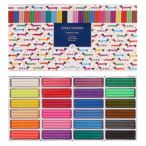 Пластилин мягкий (восковой) 24 цвета 500 г, Happycolor, микс