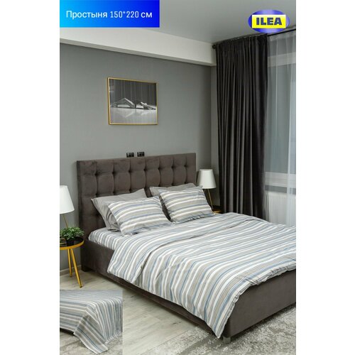 Простыня ILEA Ронтграс Серый в полоску Перкаль 150х220 см 1390₽