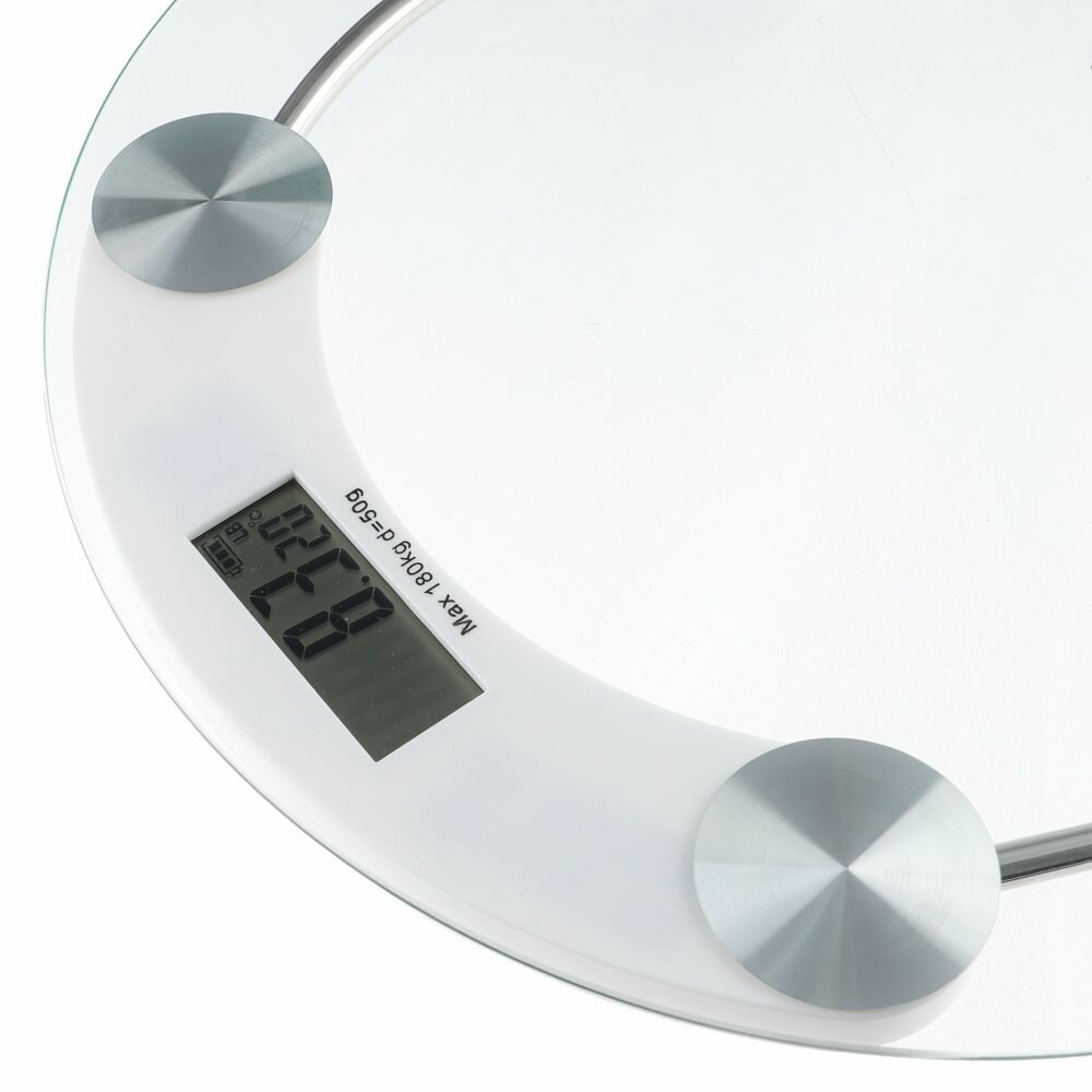 Весы напольные электронные круглые, ЖК-дисплей, макс. нагр. до 180кг, стекло, d33см